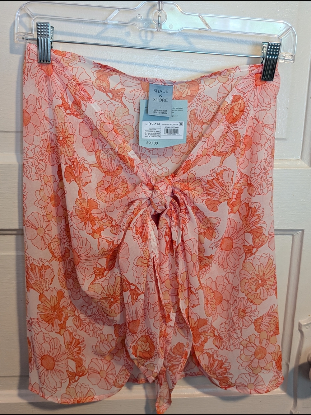 NWT Resortwear Swim Suit Coverup Pink & Orange Floral Tie-Front Skirt